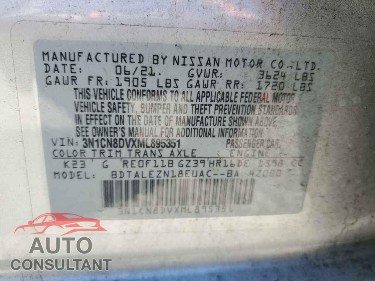 NISSAN VERSA 2021 - 3N1CN8DVXML895351