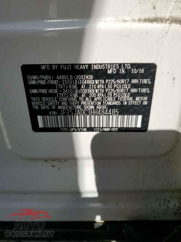 SUBARU FORESTER 2017 - JF2SJADC3HH484485