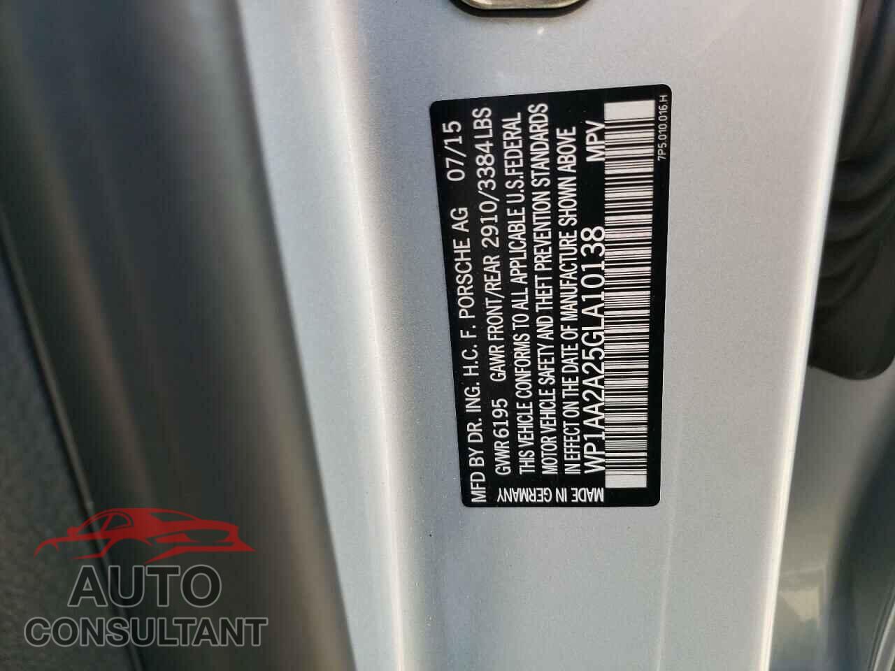 PORSCHE CAYENNE 2016 - WP1AA2A25GLA10138