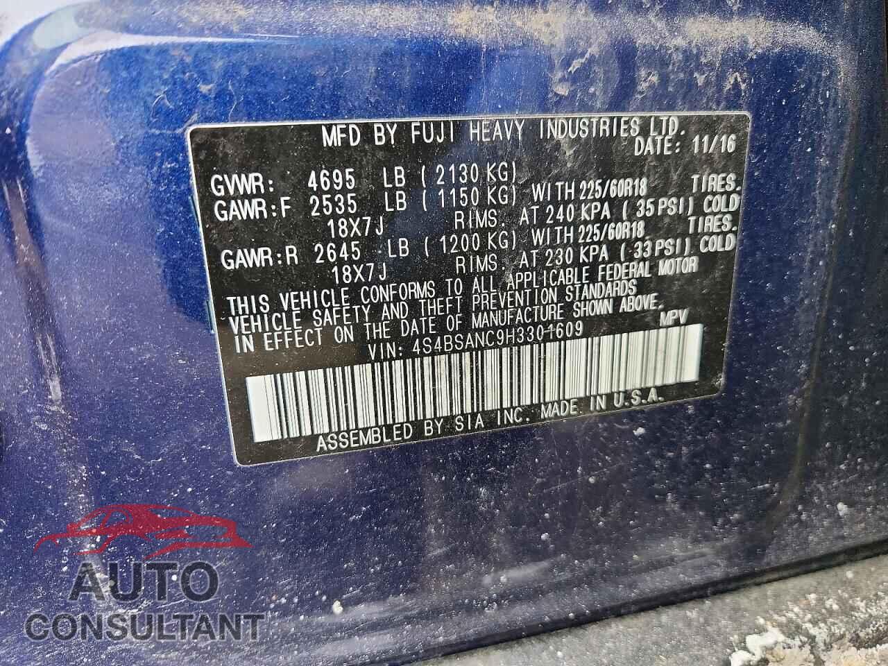 SUBARU OUTBACK 2017 - 4S4BSANC9H3301609
