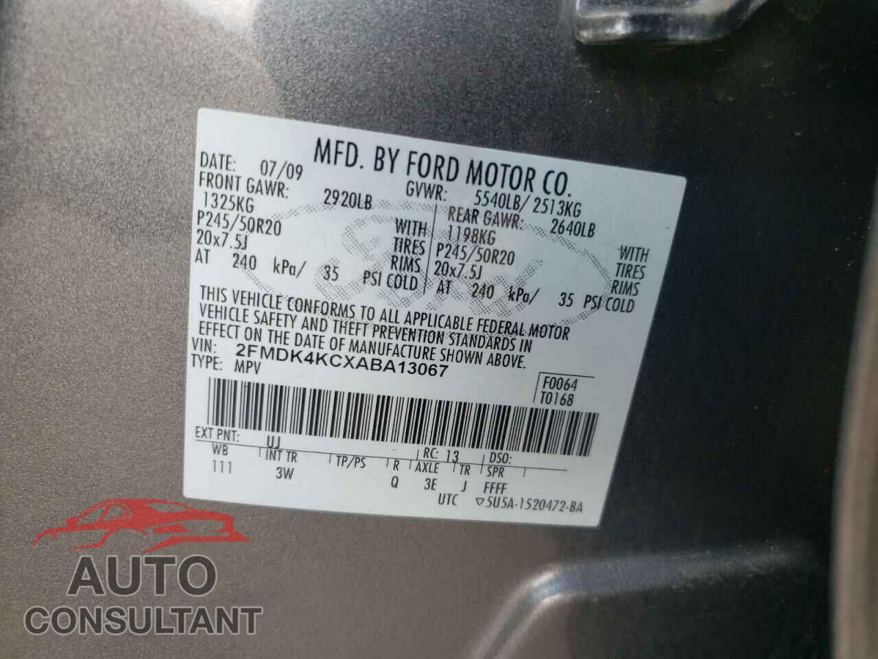 FORD EDGE 2010 - 2FMDK4KCXABA13067