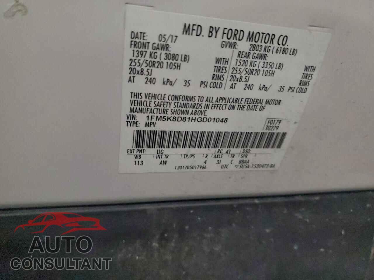 FORD EXPLORER 2017 - 1FM5K8D81HGD01048