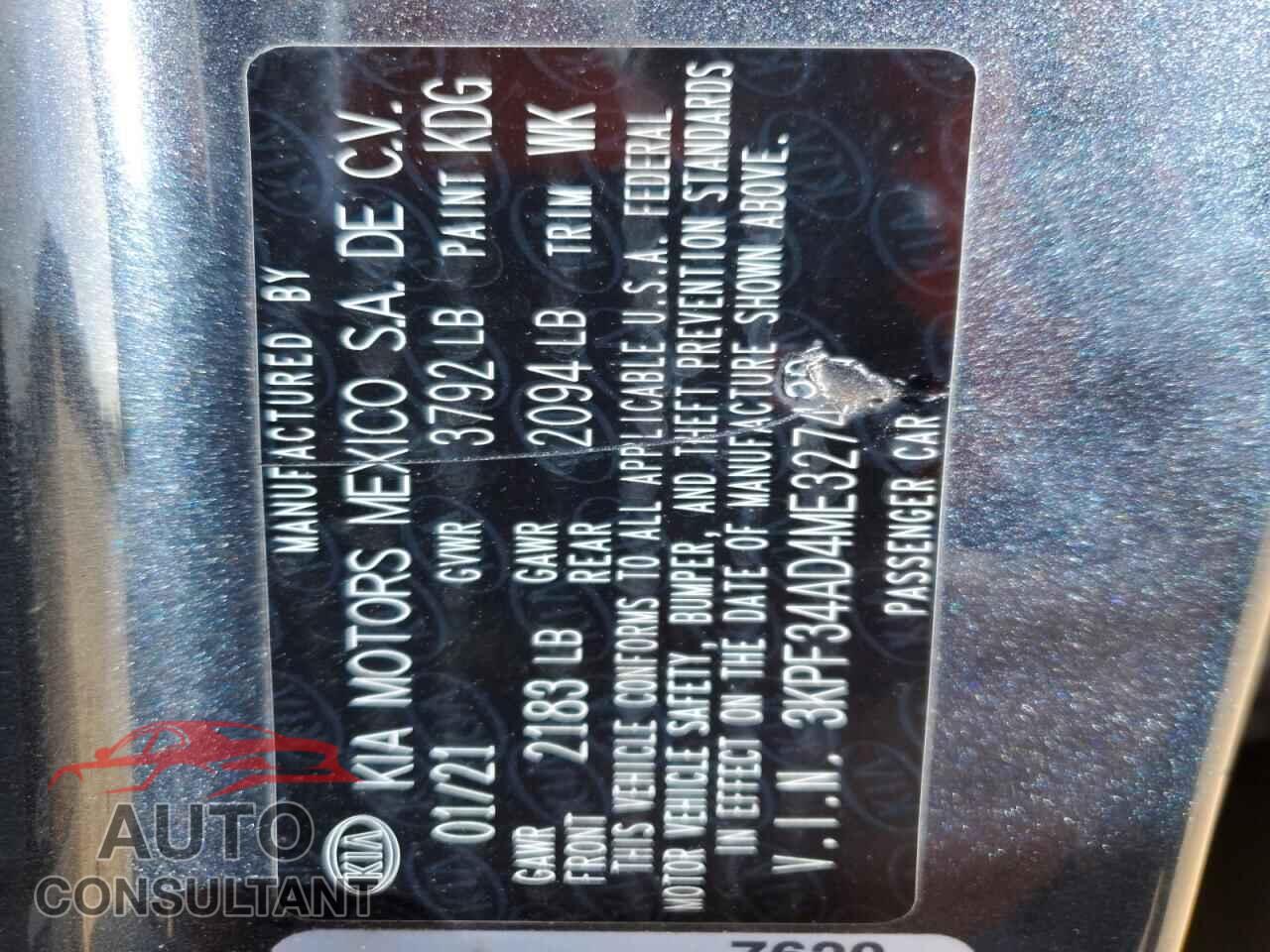KIA FORTE 2021 - 3KPF34AD4ME327489