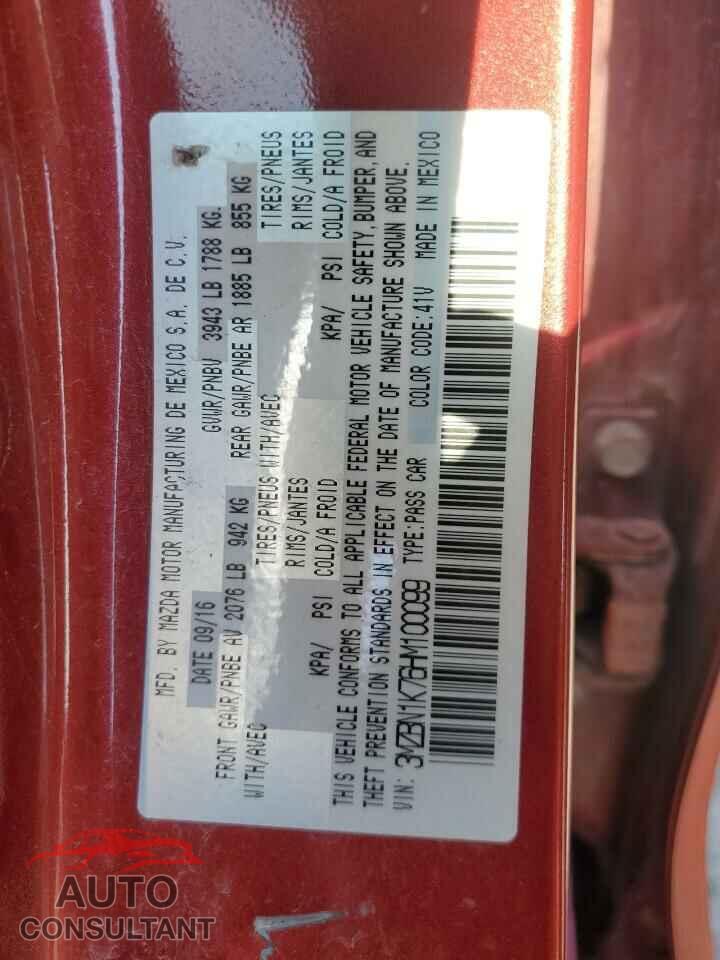 MAZDA 3 2017 - 3MZBN1K76HM100099