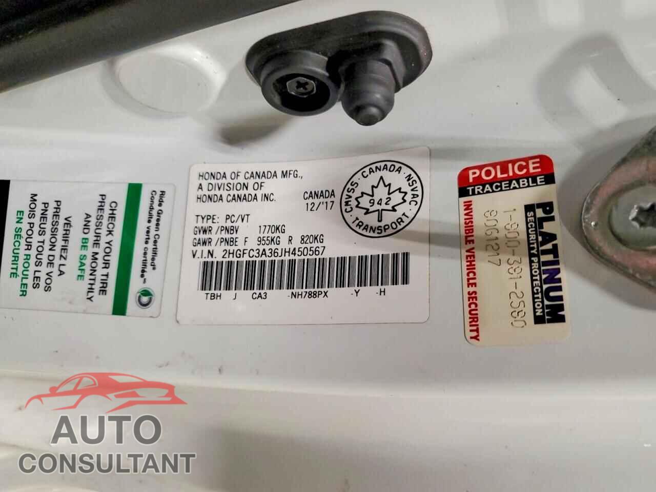HONDA CIVIC 2018 - 2HGFC3A36JH450567
