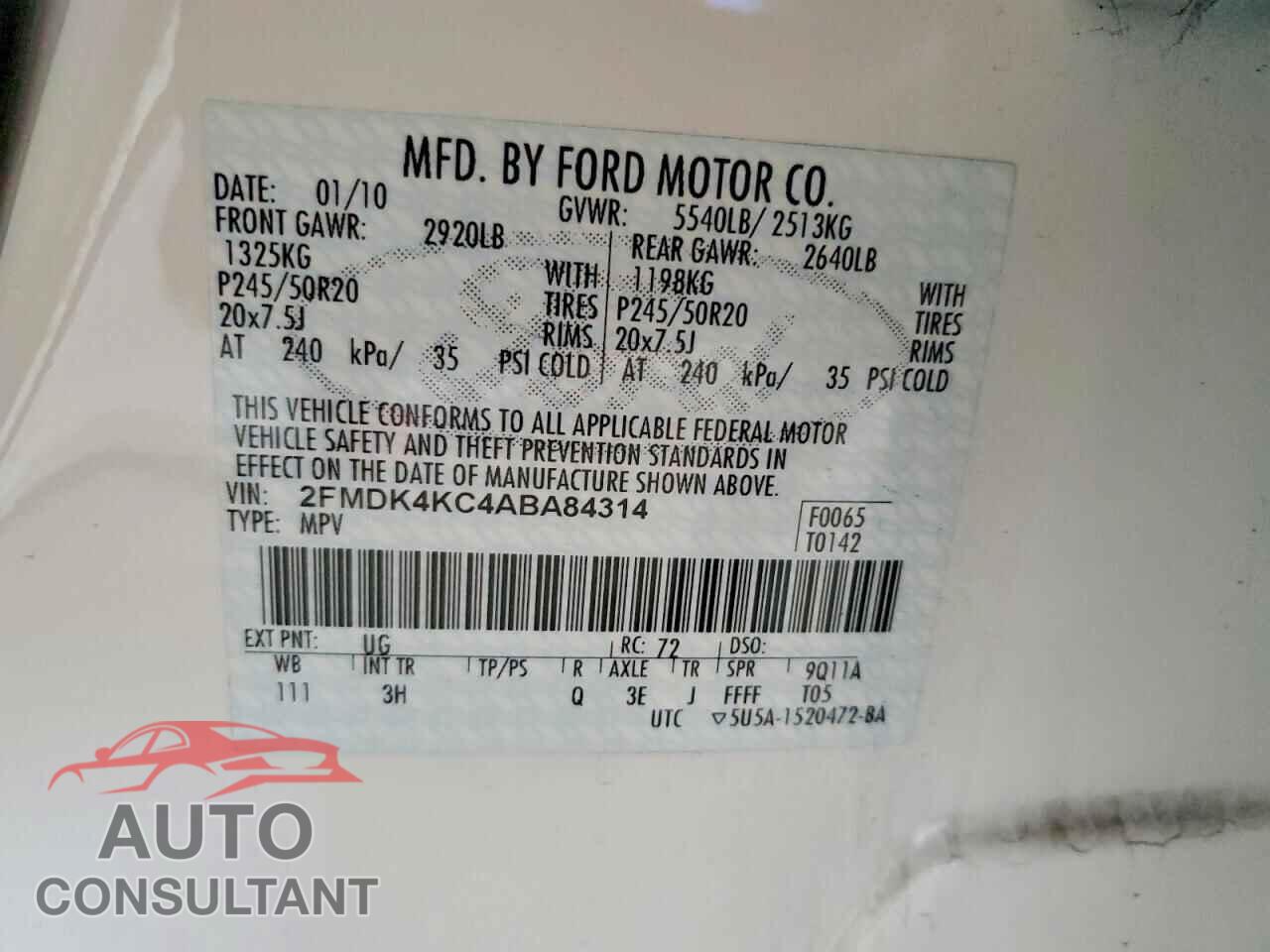 FORD EDGE 2010 - 2FMDK4KC4ABA84314