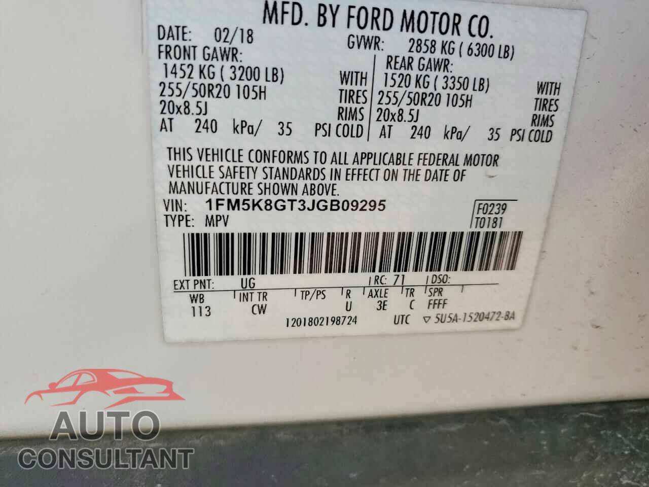 FORD EXPLORER 2018 - 1FM5K8GT3JGB09295