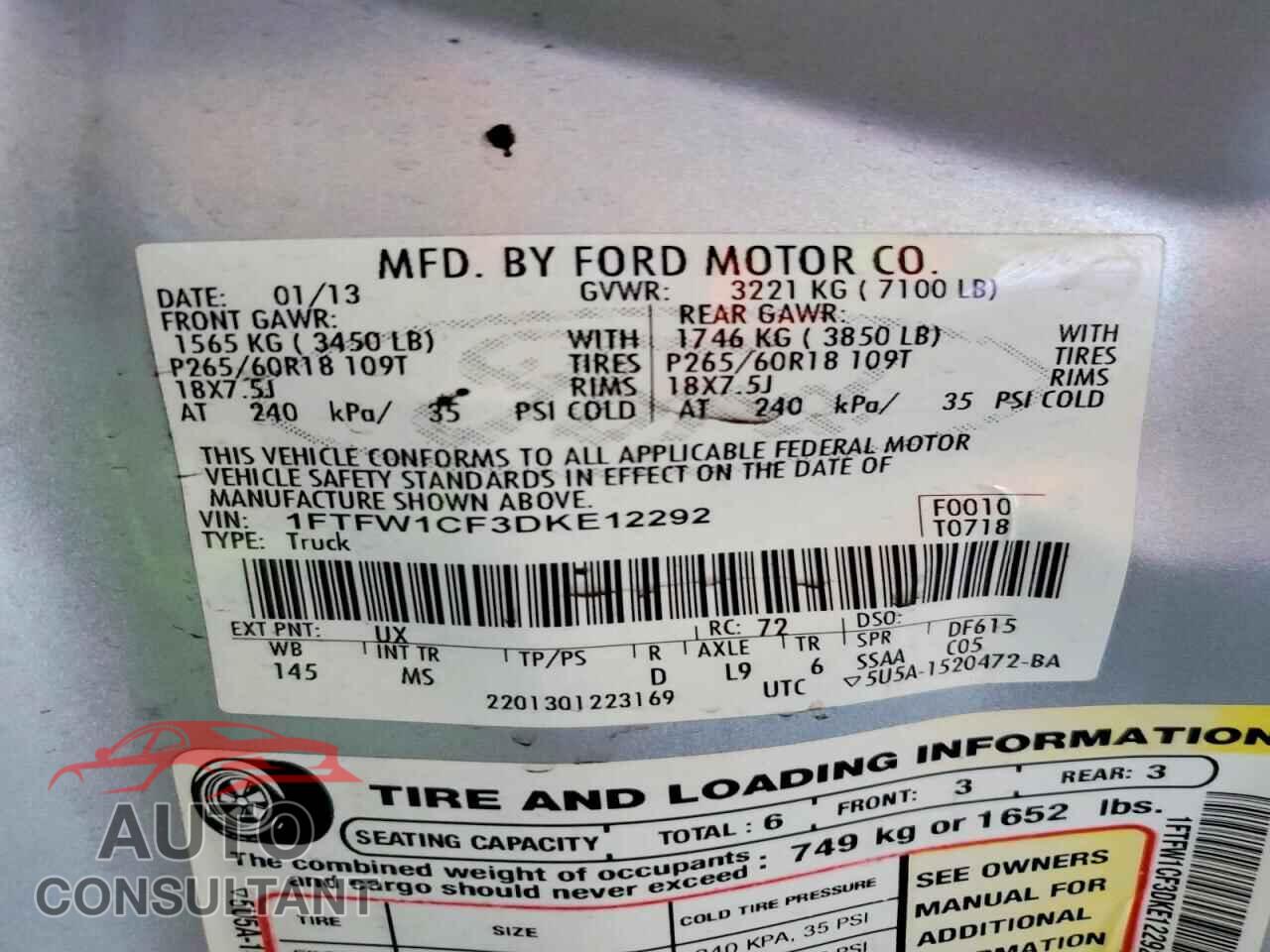 FORD F150 2013 - 1FTFW1CF3DKE12292
