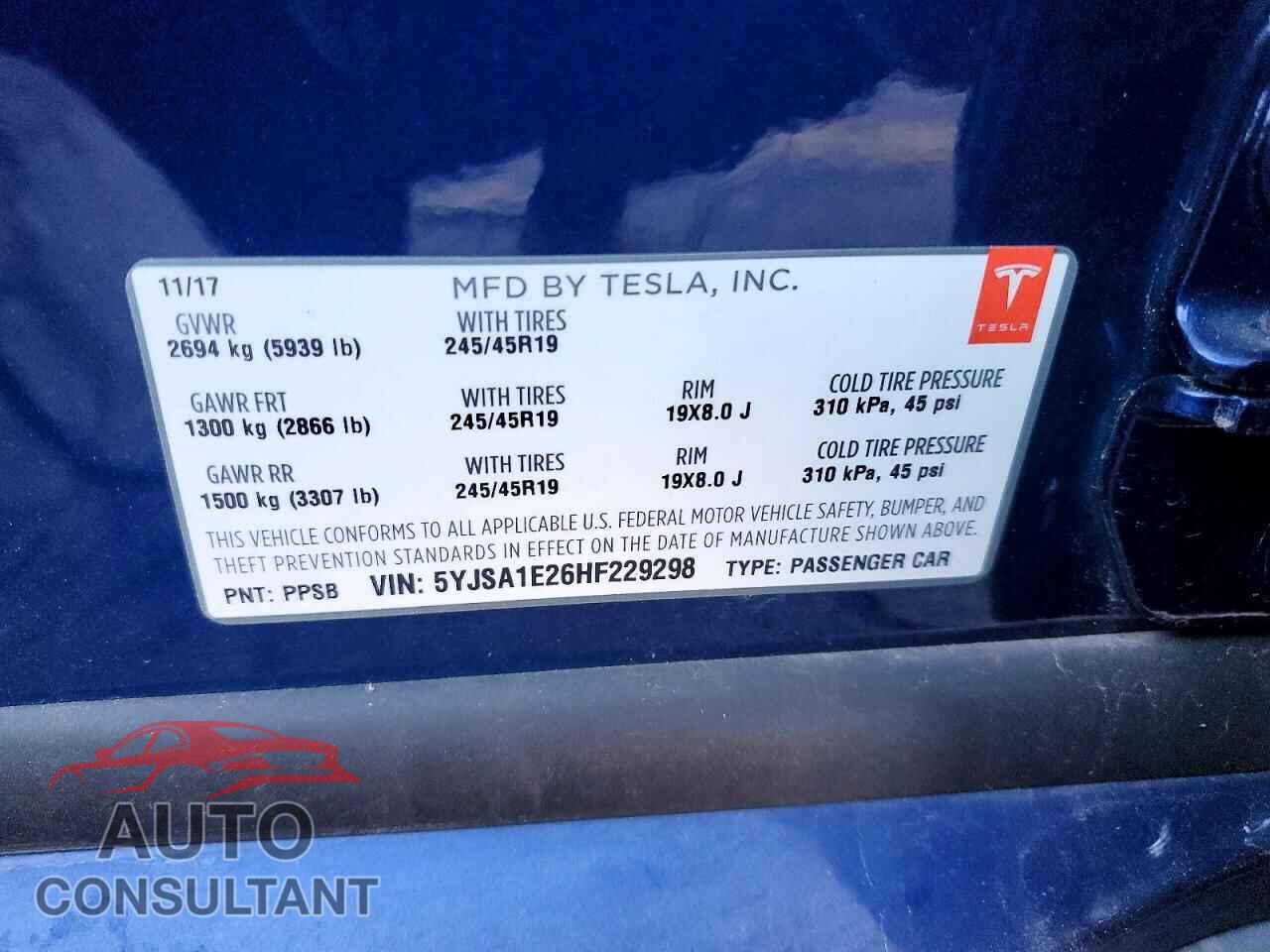 TESLA MODEL S 2017 - 5YJSA1E26HF229298