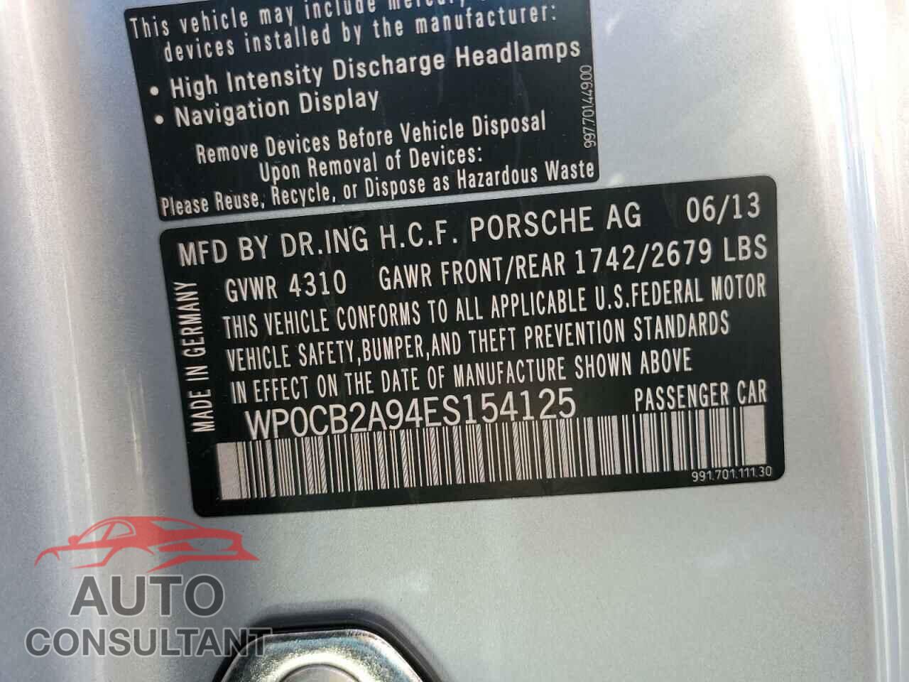 PORSCHE 911 2014 - WP0CB2A94ES154125