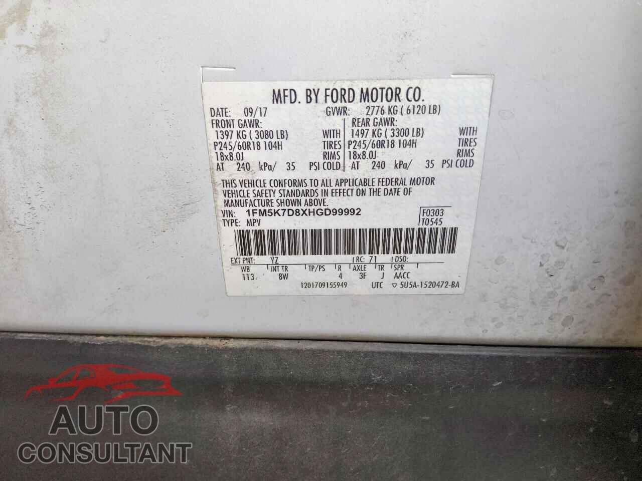 FORD EXPLORER 2017 - 1FM5K7D8XHGD99992
