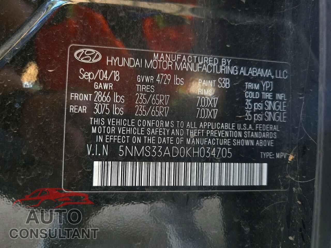 HYUNDAI SANTA FE 2019 - 5NMS33AD0KH034705