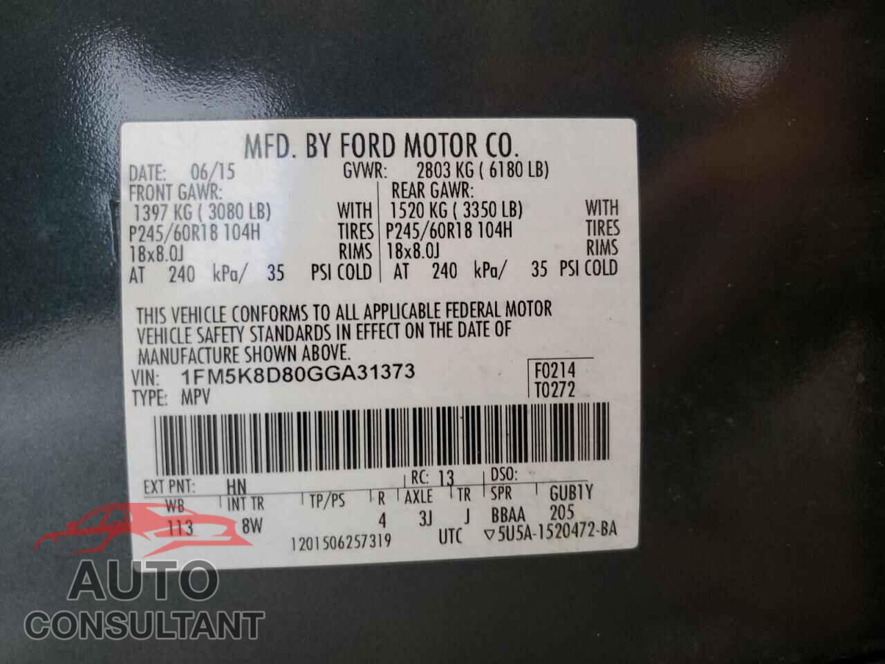 FORD EXPLORER 2016 - 1FM5K8D80GGA31373