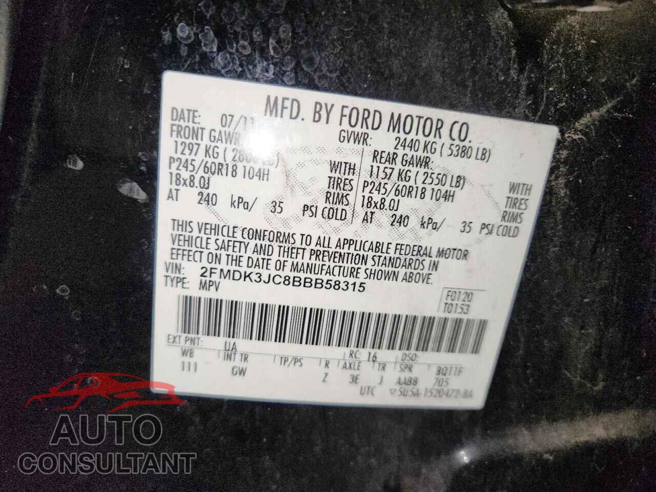 FORD EDGE 2011 - 2FMDK3JC8BBB58315