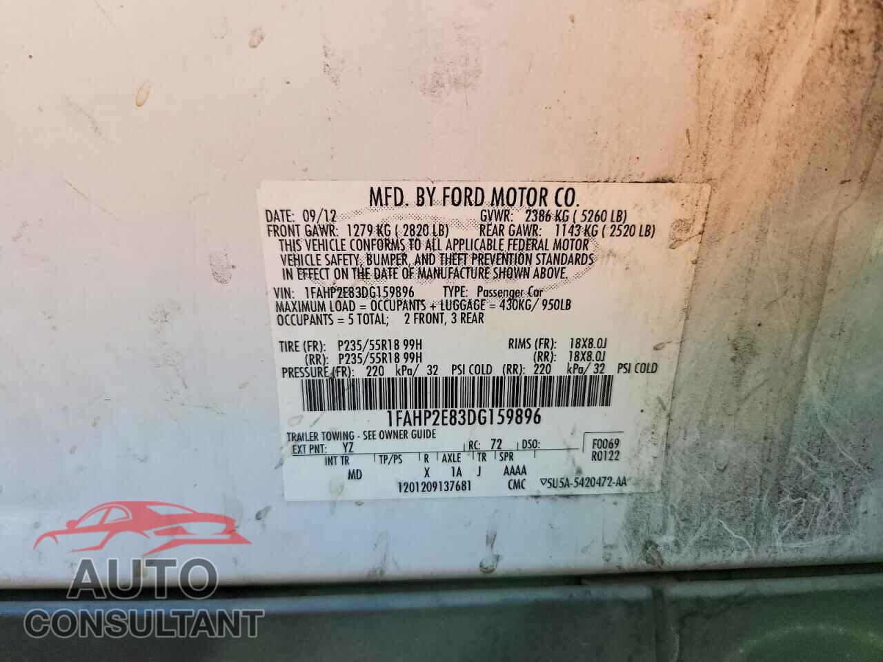 FORD TAURUS 2013 - 1FAHP2E83DG159896