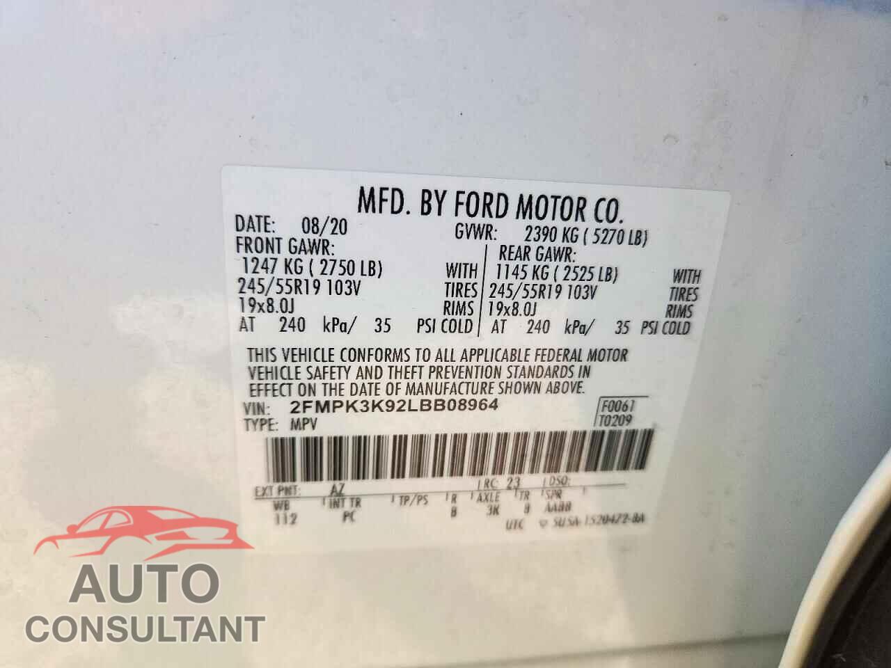 FORD EDGE 2020 - 2FMPK3K92LBB08964