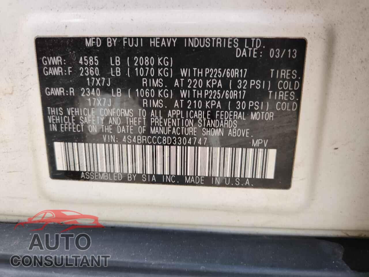 SUBARU OUTBACK 2013 - 4S4BRCCC8D3304747