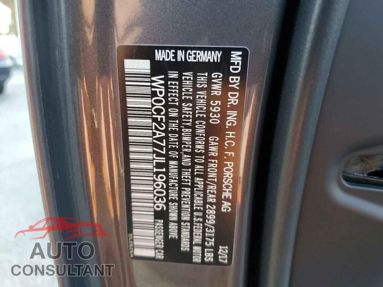 PORSCHE PANAMERA 2018 - WP0CF2A77JL196036