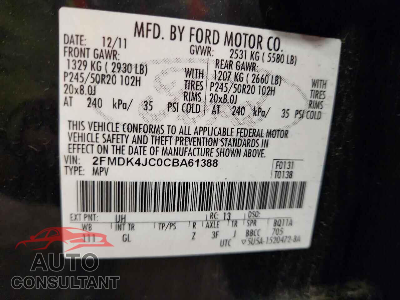 FORD EDGE 2012 - 2FMDK4JC0CBA61388