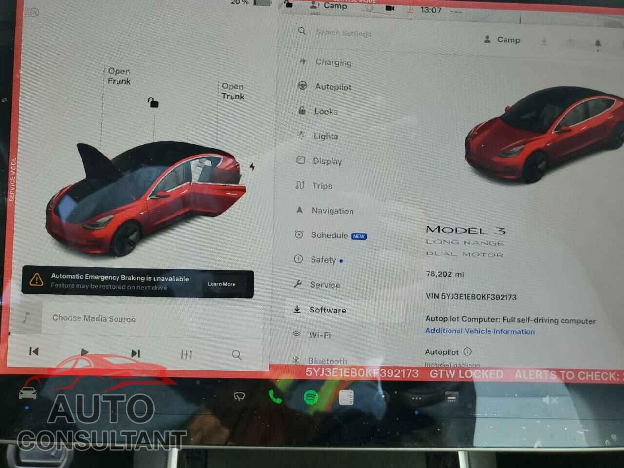 TESLA MODEL 3 2019 - 5YJ3E1EB0KF392173