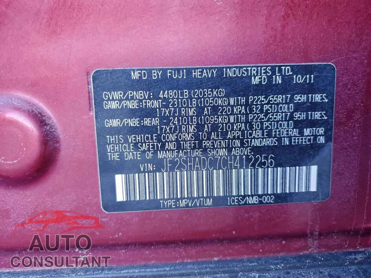 SUBARU FORESTER 2012 - JF2SHADC7CH412256