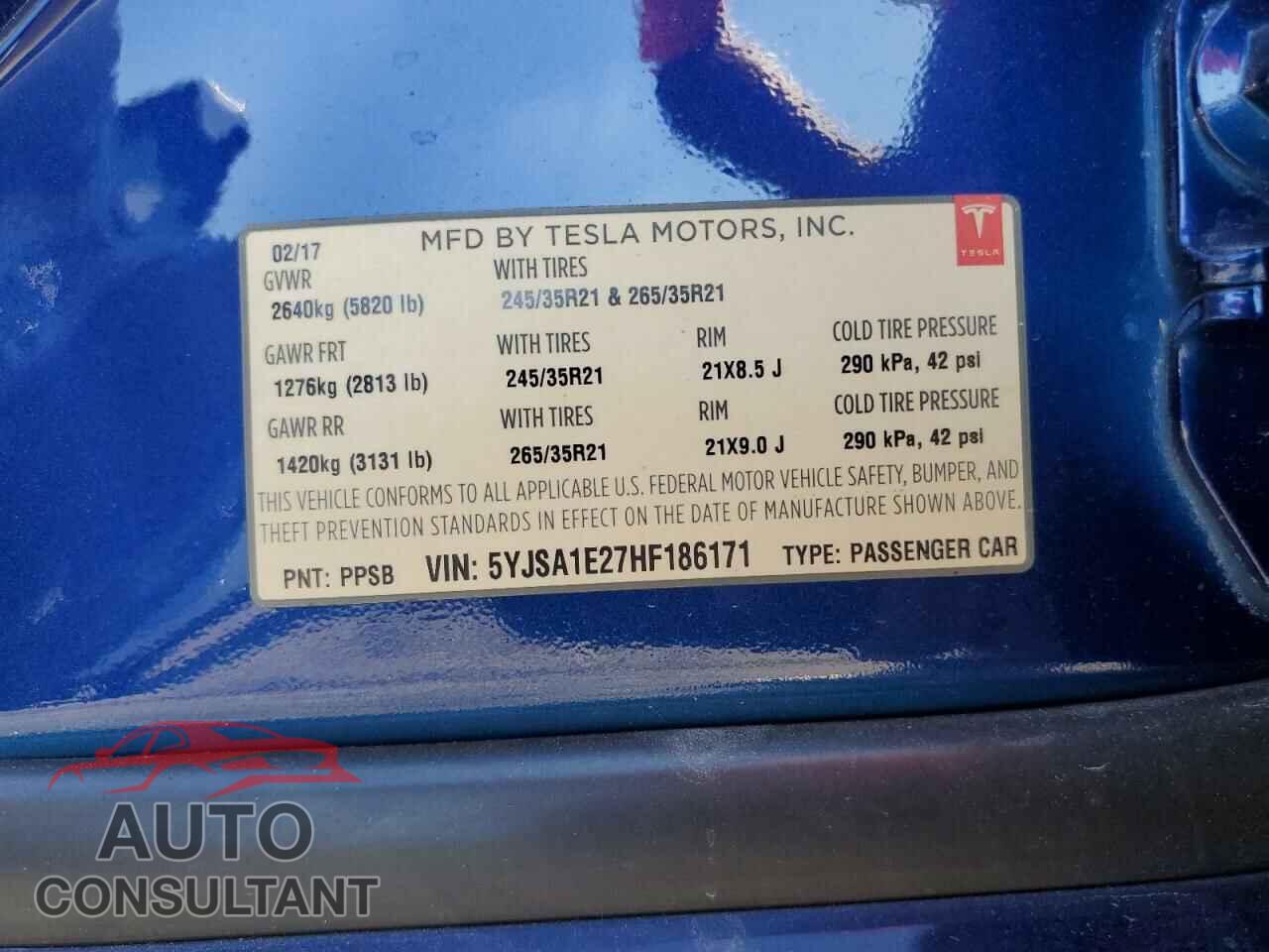 TESLA MODEL S 2017 - 5YJSA1E27HF186171