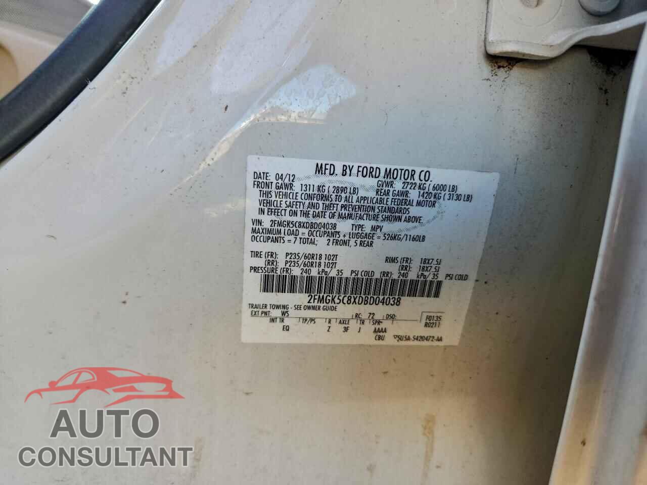 FORD FLEX 2013 - 2FMGK5C8XDBD04038
