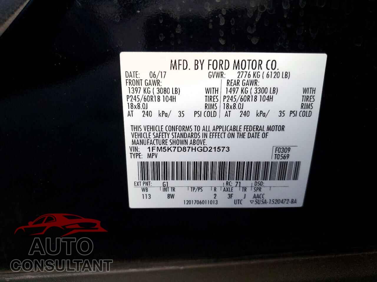 FORD EXPLORER 2017 - 1FM5K7D87HGD21573