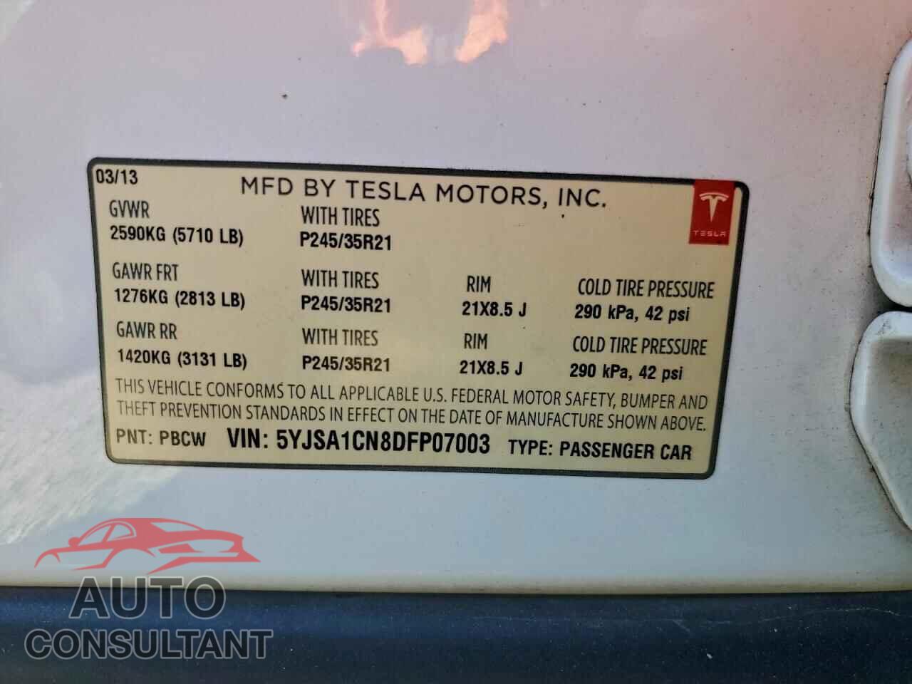 TESLA MODEL S 2013 - 5YJSA1CN8DFP07003