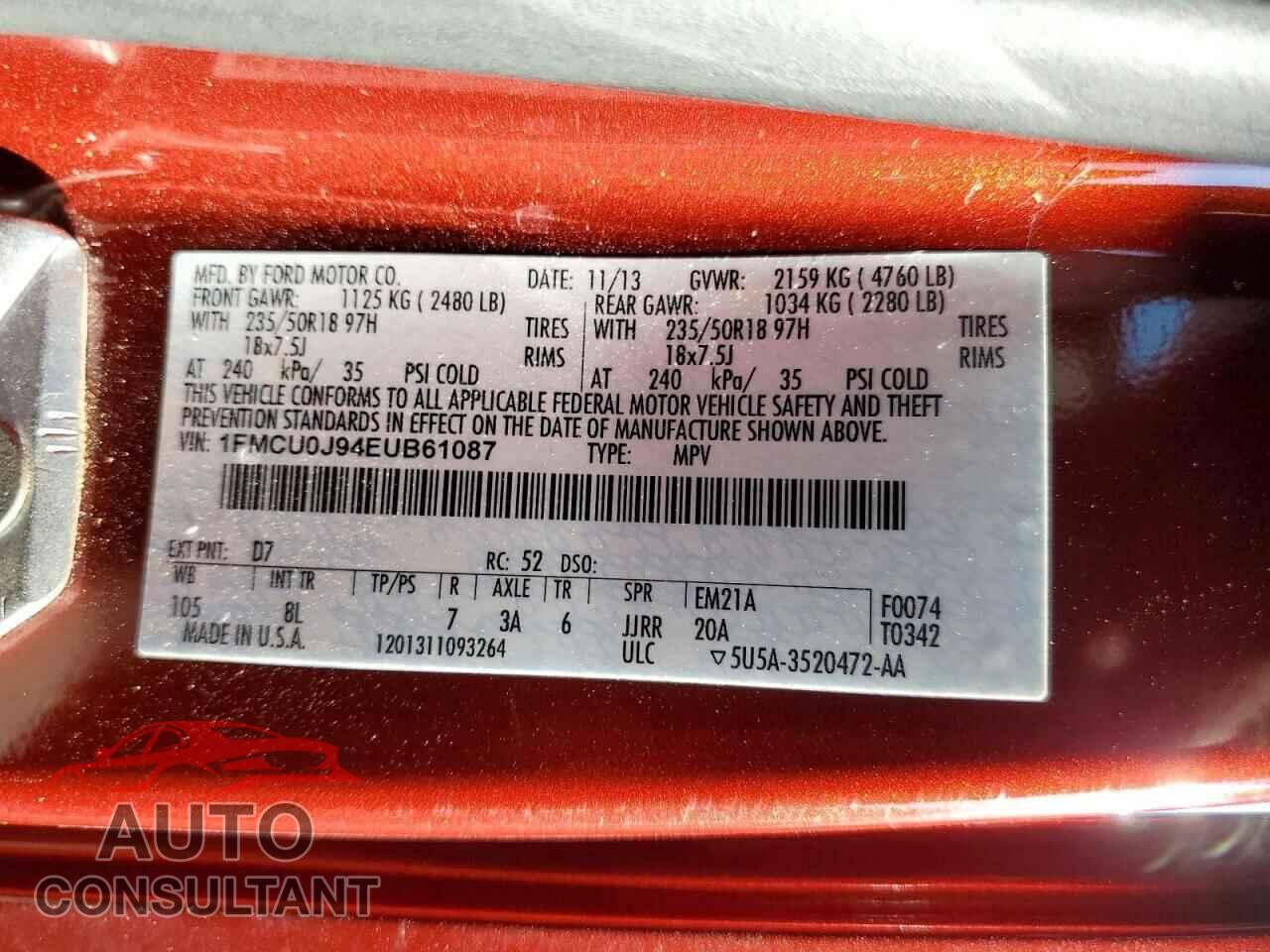 FORD ESCAPE 2014 - 1FMCU0J94EUB61087