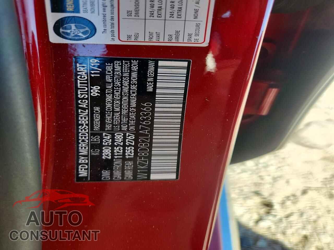 MERCEDES-BENZ E-CLASS 2020 - W1KZF8DB2LA763366