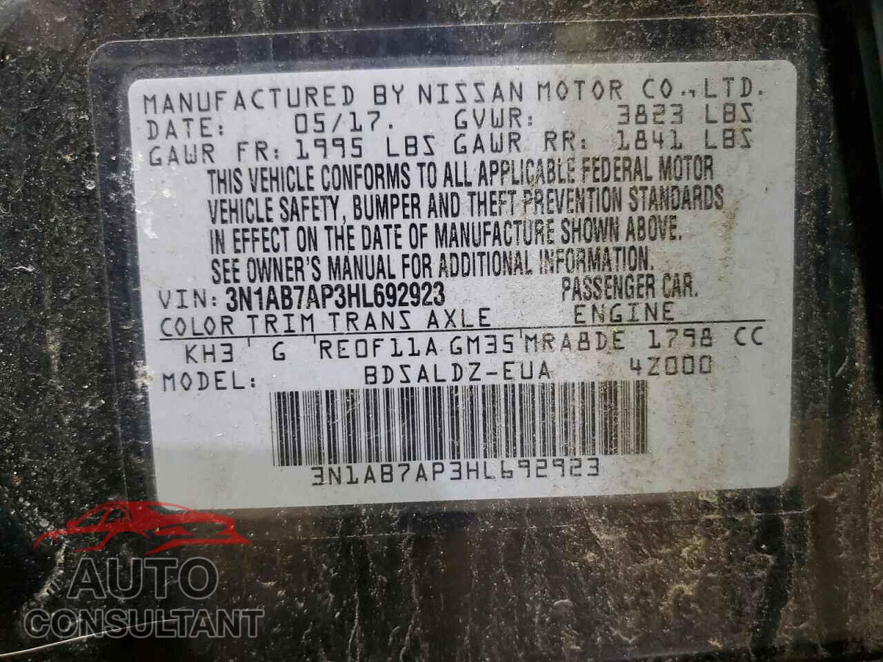 NISSAN SENTRA 2017 - 3N1AB7AP3HL692923