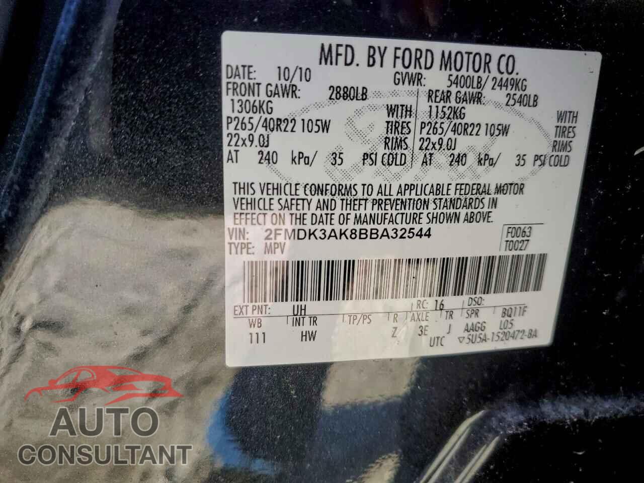 FORD EDGE 2011 - 2FMDK3AK8BBA32544