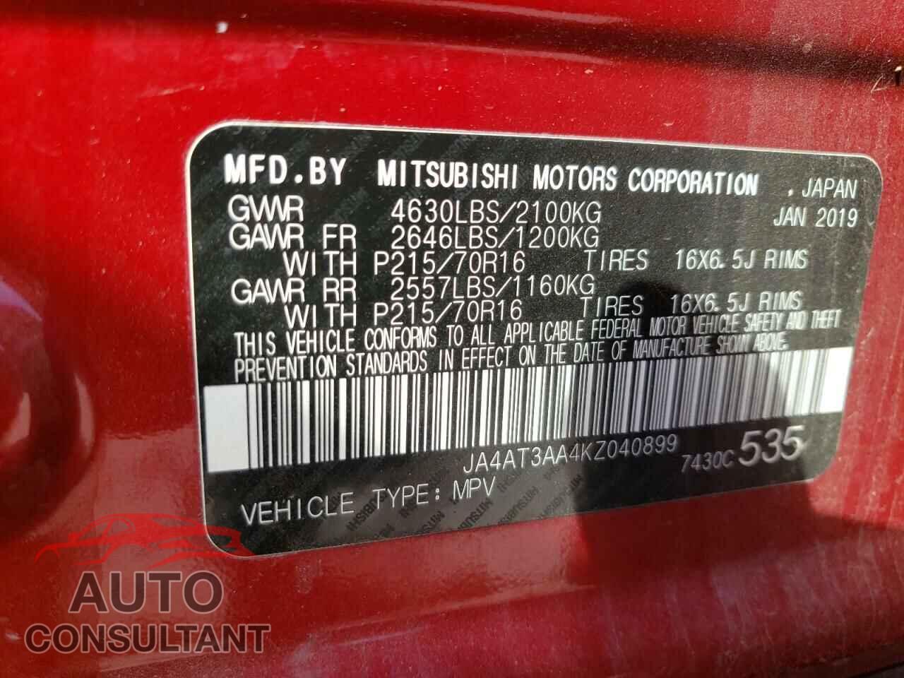 MITSUBISHI ECLIPSE 2019 - JA4AT3AA4KZ040899