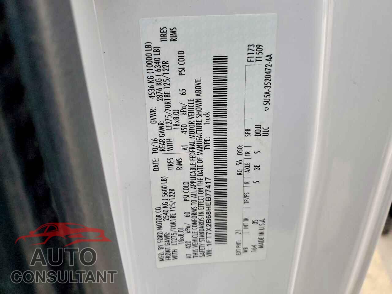FORD F250 2017 - 1FT7X2B68HEB77417