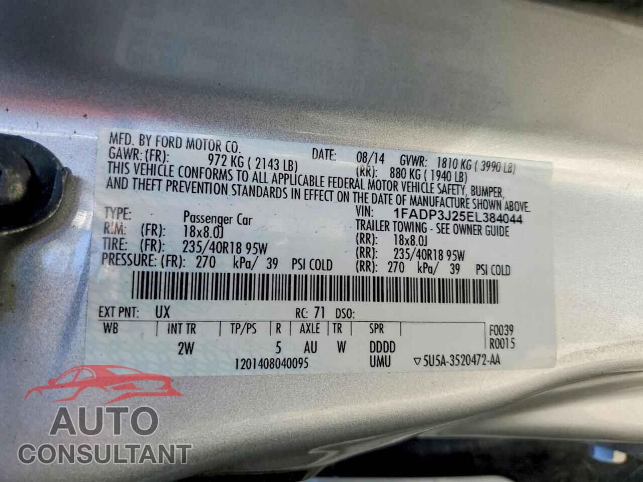 FORD FOCUS 2014 - 1FADP3J25EL384044