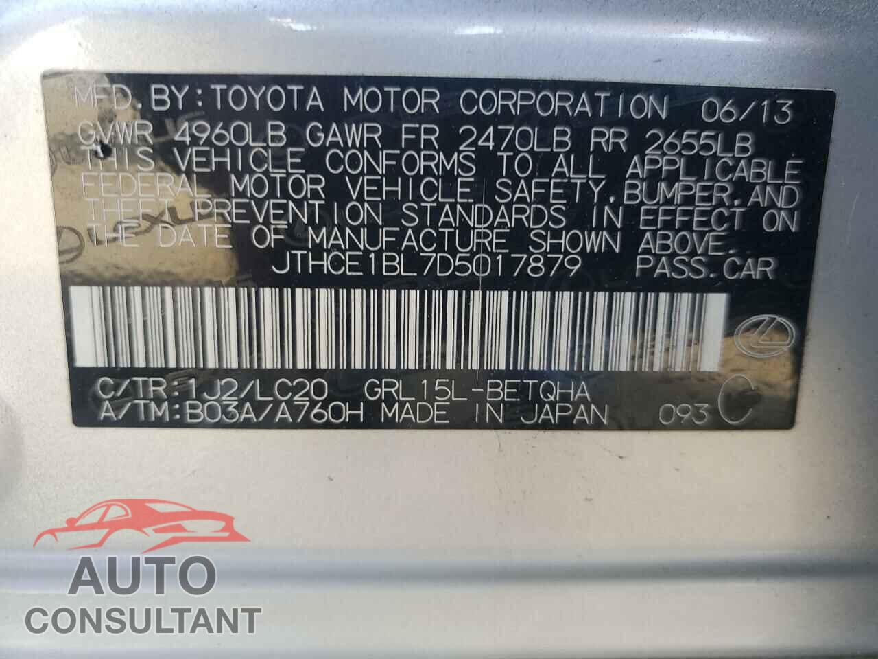 LEXUS GS350 2013 - JTHCE1BL7D5017879