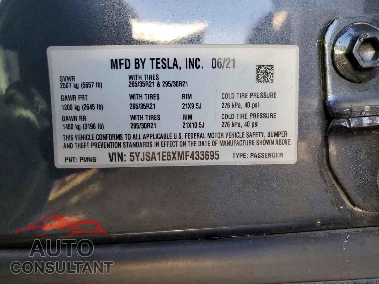TESLA MODEL S 2021 - 5YJSA1E6XMF433695