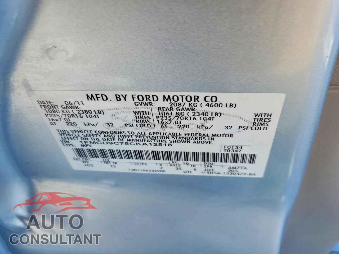 FORD ESCAPE 2012 - 1FMCU9C75CKA12518
