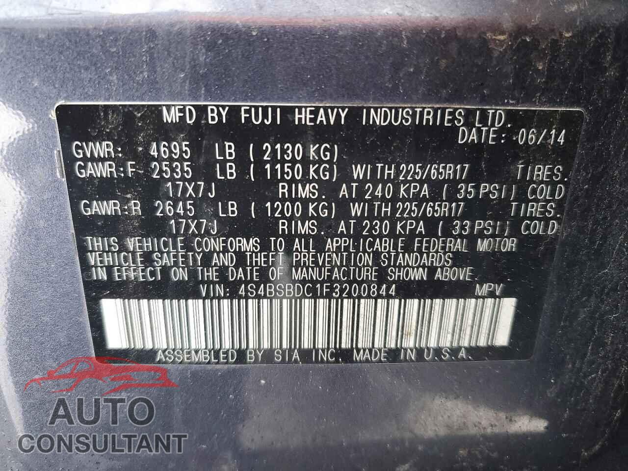 SUBARU OUTBACK 2015 - 4S4BSBDC1F3200844