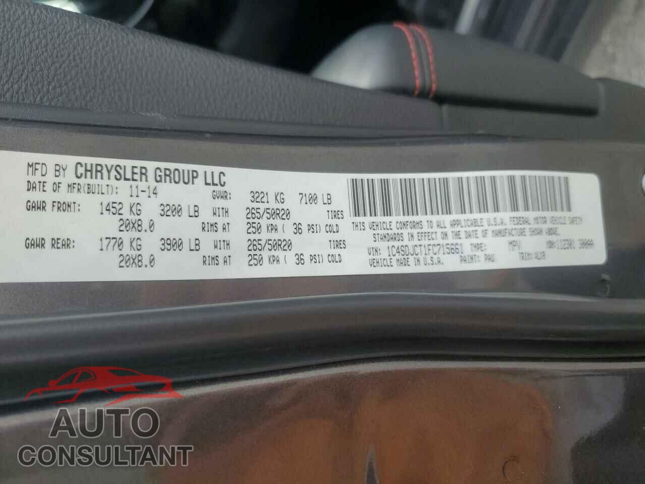 DODGE DURANGO 2015 - 1C4SDJCT1FC715661