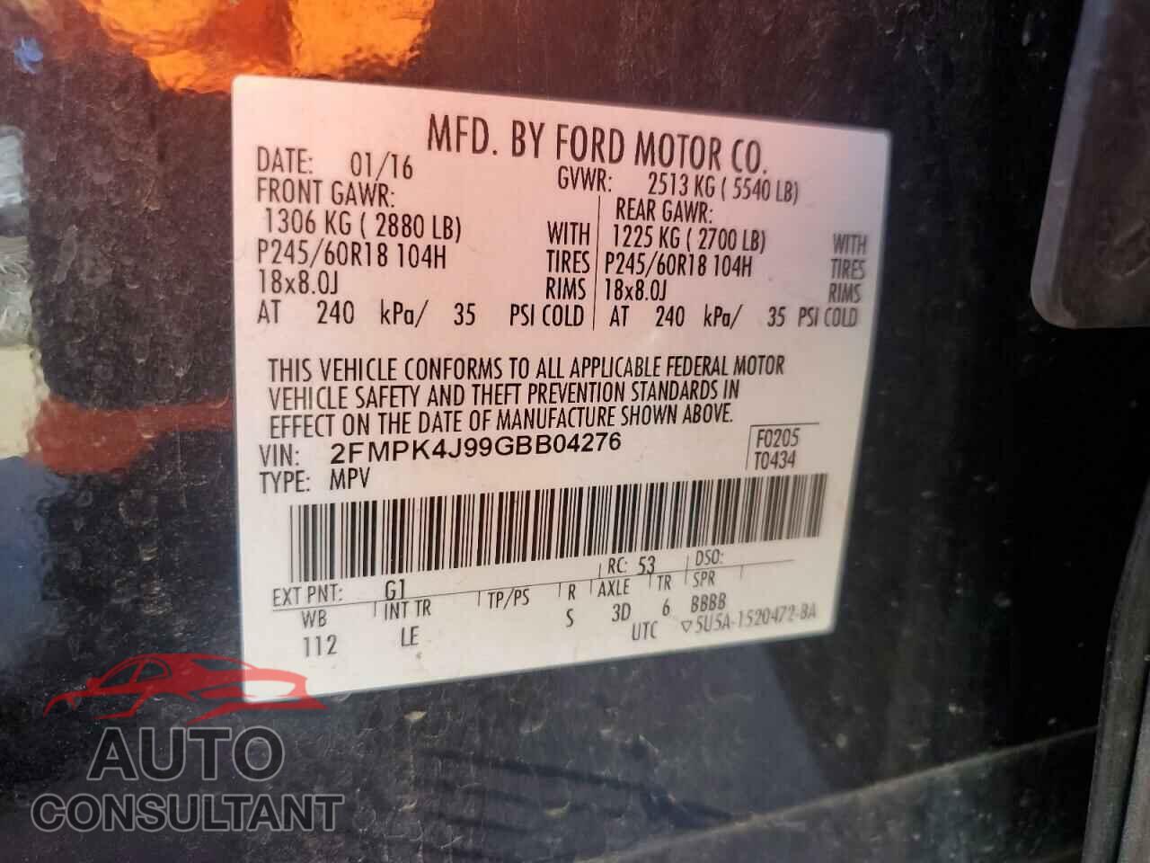 FORD EDGE 2016 - 2FMPK4J99GBB04276