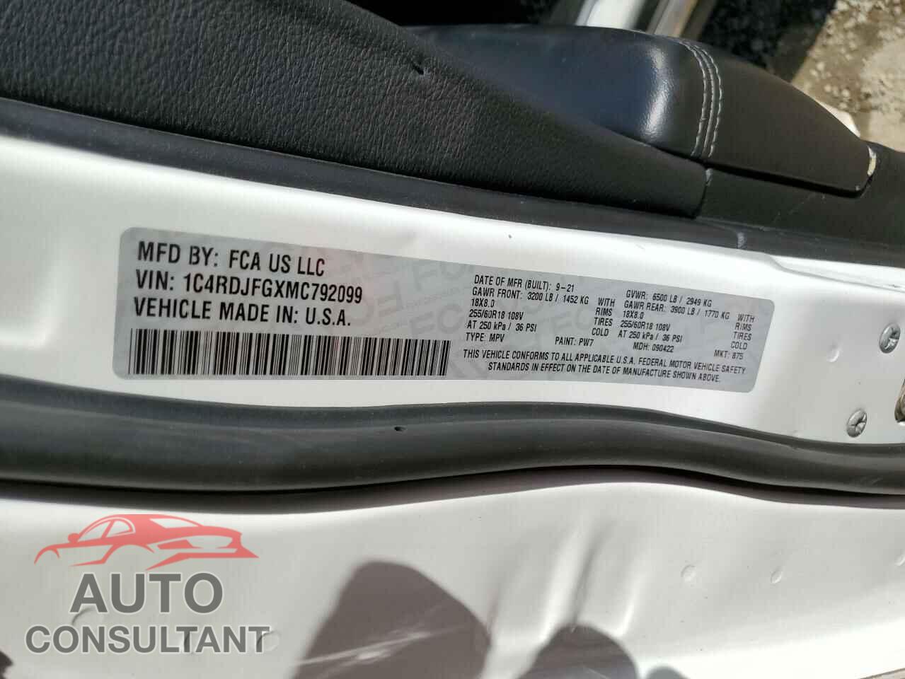 DODGE DURANGO 2021 - 1C4RDJFGXMC792099