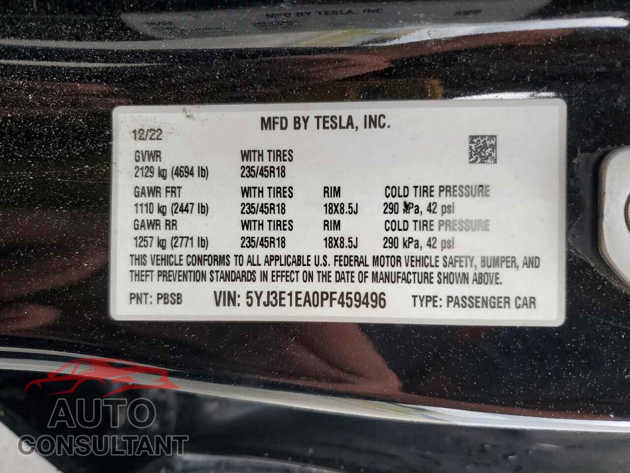 TESLA MODEL 3 2023 - 5YJ3E1EA0PF459496