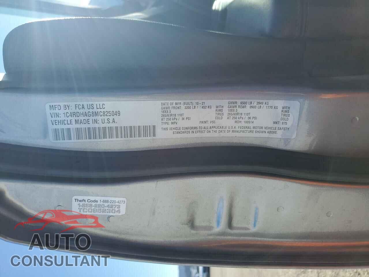 DODGE DURANGO 2021 - 1C4RDHAG8MC825049