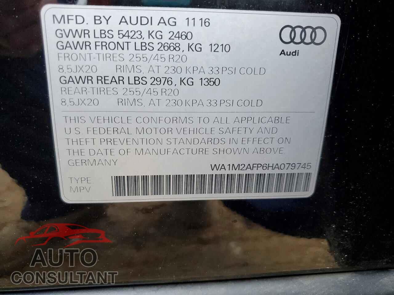 AUDI Q5 2017 - WA1M2AFP6HA079745