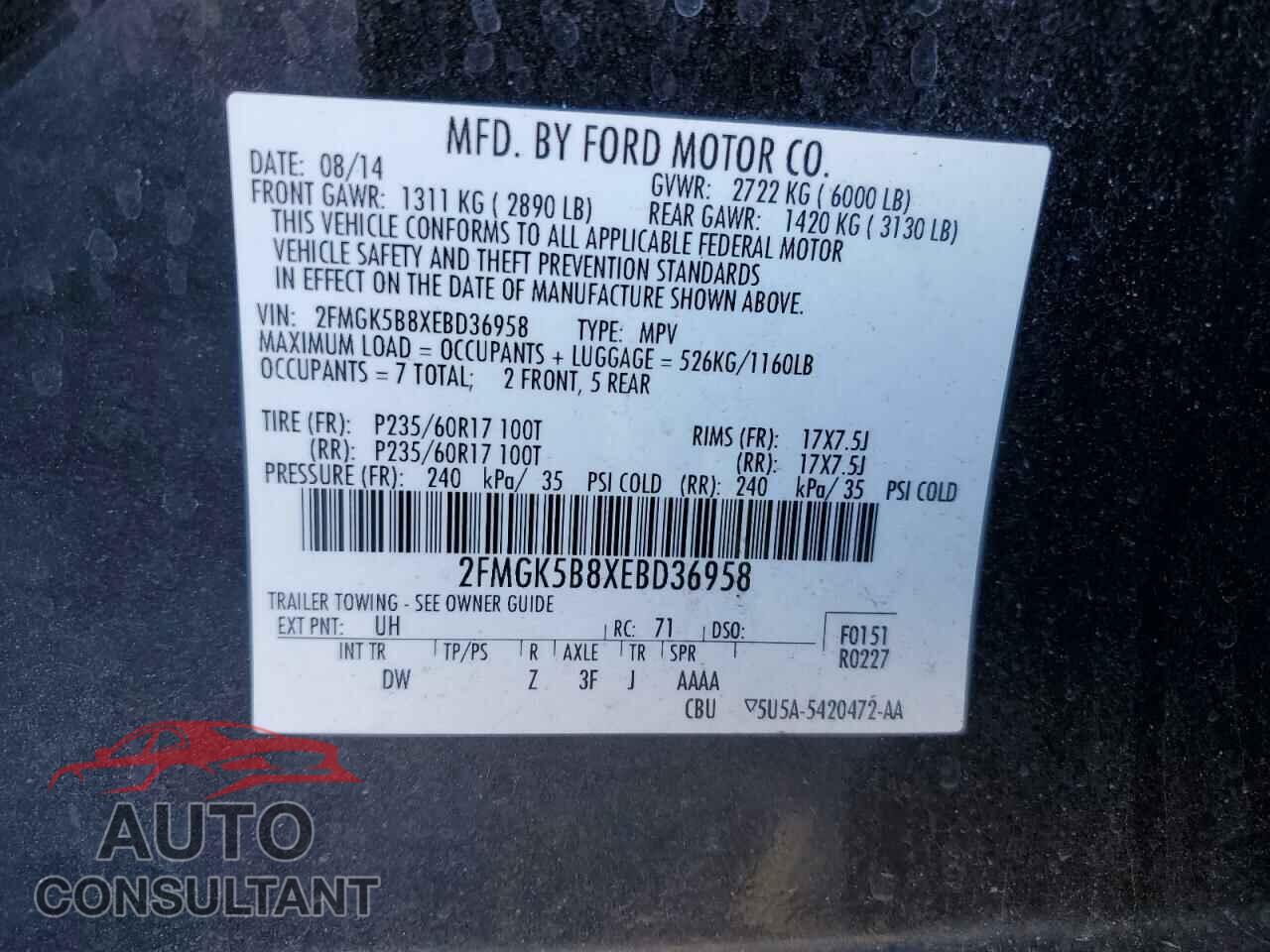 FORD FLEX 2014 - 2FMGK5B8XEBD36958