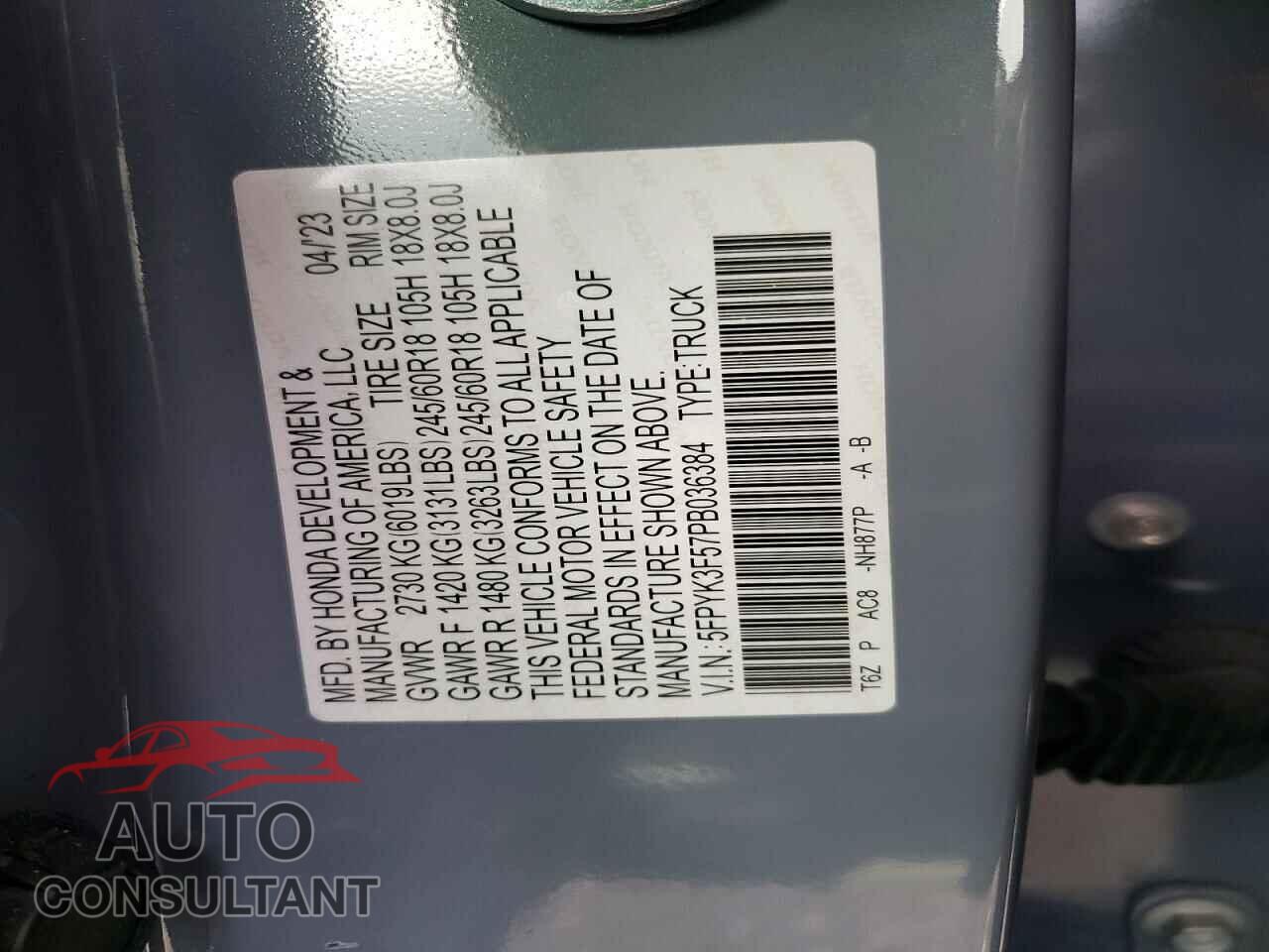 HONDA RIDGELINE 2023 - 5FPYK3F57PB036384