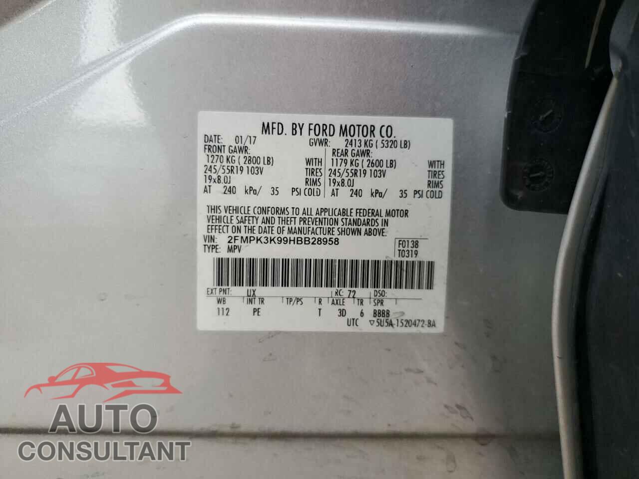 FORD EDGE 2017 - 2FMPK3K99HBB28958