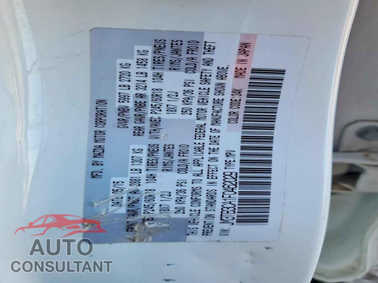 MAZDA CX-9 2015 - JM3TB3CA1F0462029